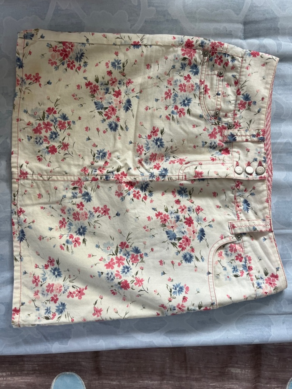 LOFT Cream Floral Mini Skirt with Pink and Blue Blossoms